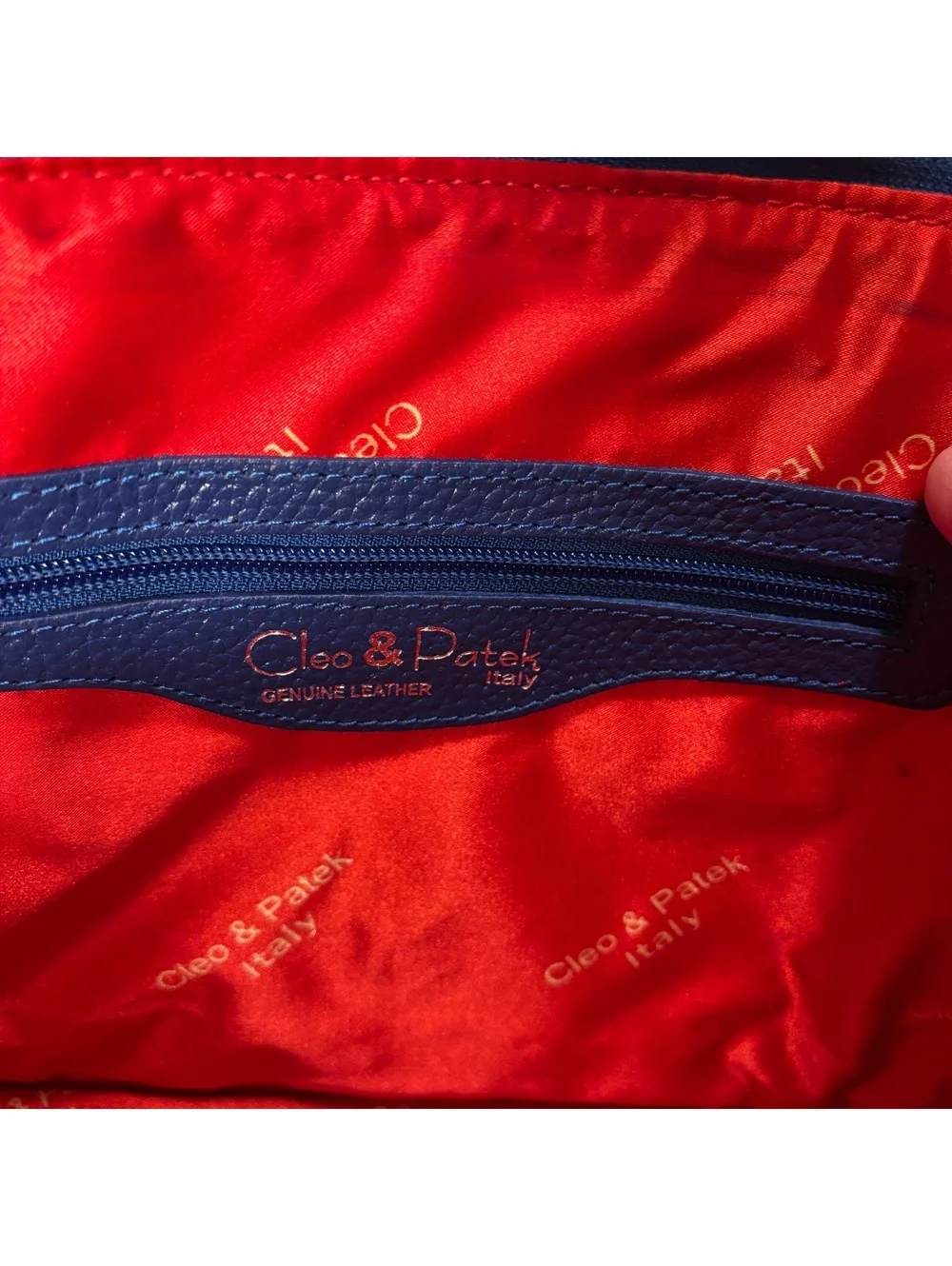 NWT (torn) Cleo & Patek Paris Leather Blue Shoulder Bag Vibrant Red Interior